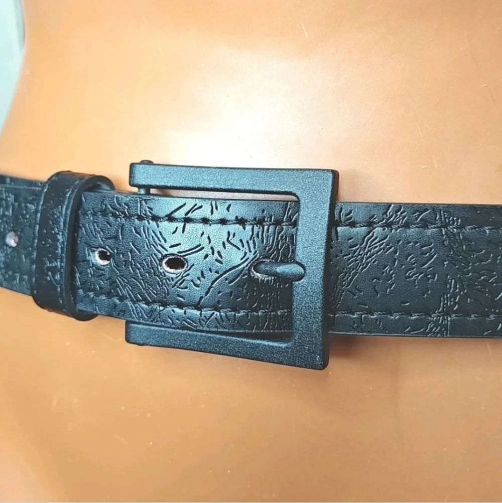 Mio Marino Collection Geninue Leather Dress Belt Men Sz 38 Black Etched W 1.5